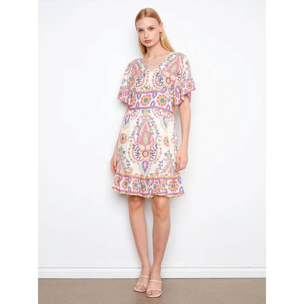 NEW CHARLIE B carnival print dress in pink multicolor